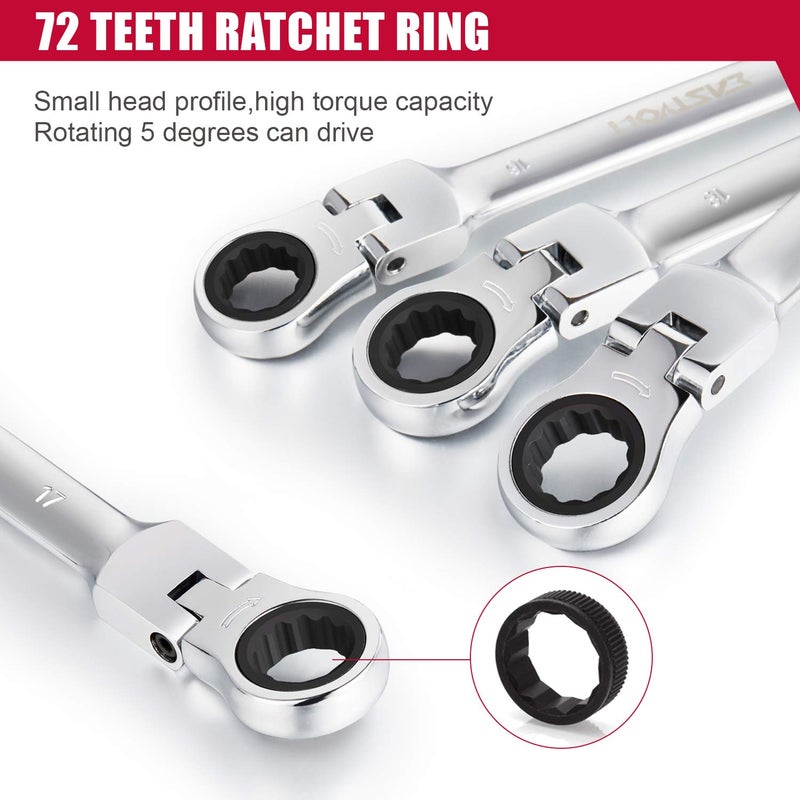 Eastvolt 12-Piece Flex-Head Ratcheting Wrench Set  Metric 8mm-19mm  Combination Ended Spanner kits  Chrome Vanadium Steel with Toolbox  EVHT1201 - Image 4
